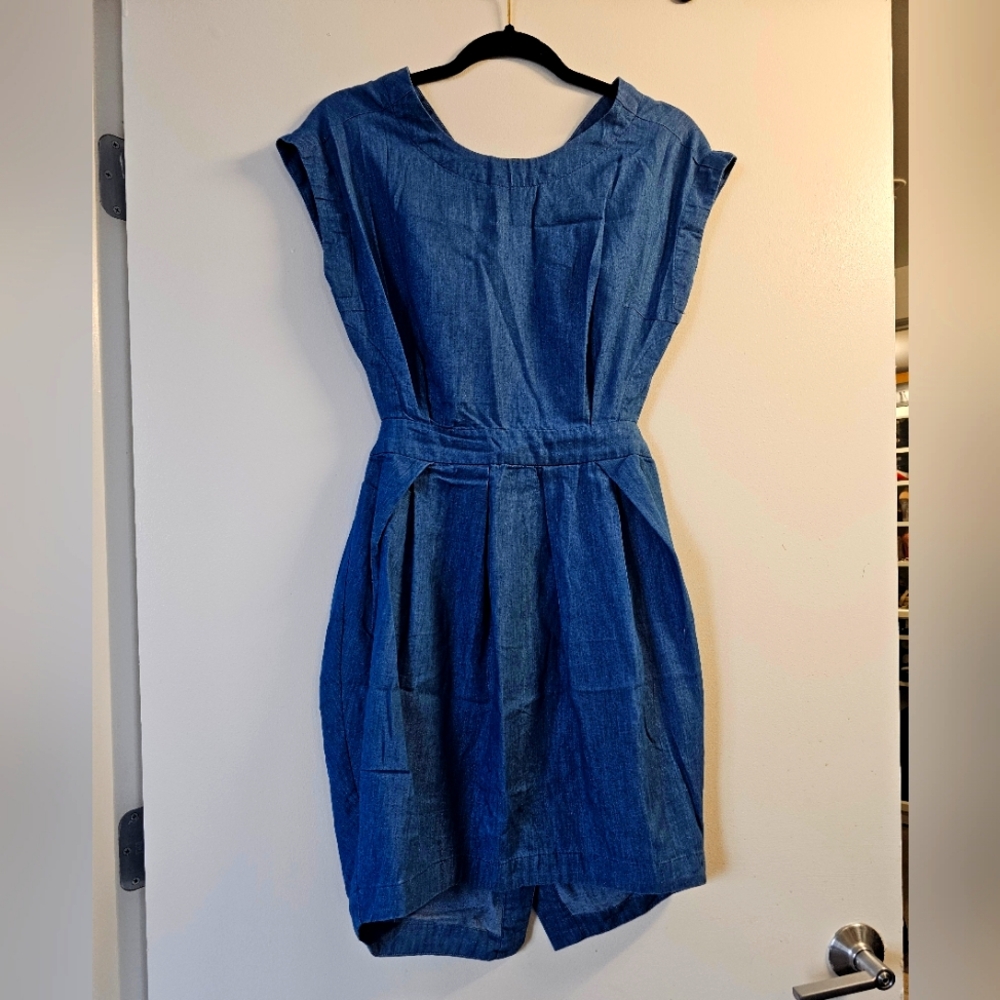 Denim Mini Dress w/ Cut Out Back